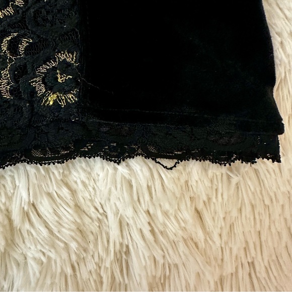 Free People Hold Me Close Embroidered Black Gold Velvet Tank Top Size: Medium - Picture 6 of 10